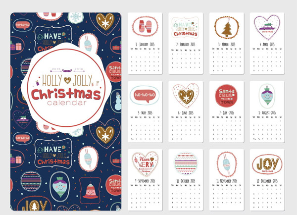 Cute christmas style 2015 calendar vector