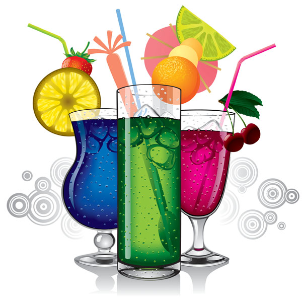 Different fruit juice with glass cup vector set 01