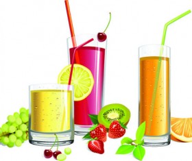 Different fruit juice with glass cup vector set 02