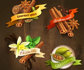 Different spices vector labels 01