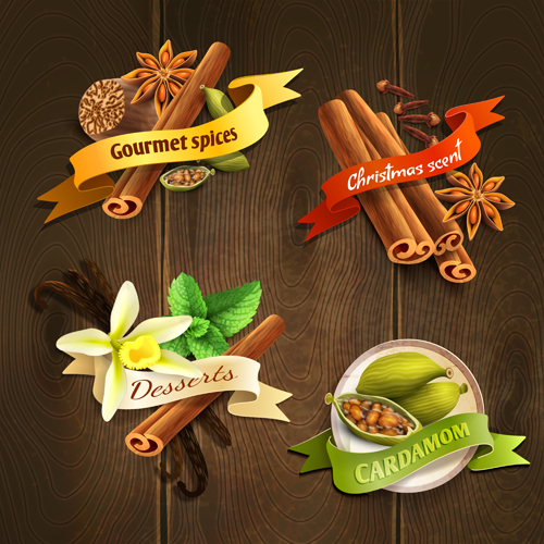 Different spices vector labels 01