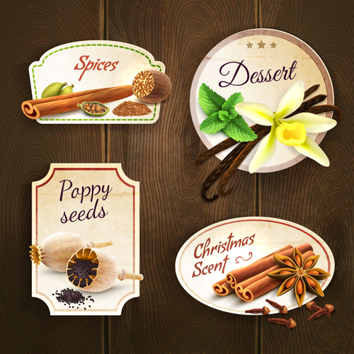 Different spices vector labels 02