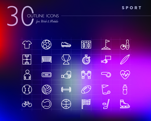 Different sport outline icons set