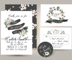 Elegant flower wedding invitation card kit vector 01