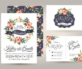 Elegant flower wedding invitation card kit vector 02