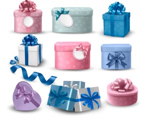 Exquisite gift boxes with ribbon vector set 01