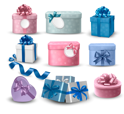 Exquisite gift boxes with ribbon vector set 01