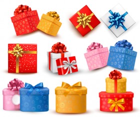 Exquisite gift boxes with ribbon vector set 02