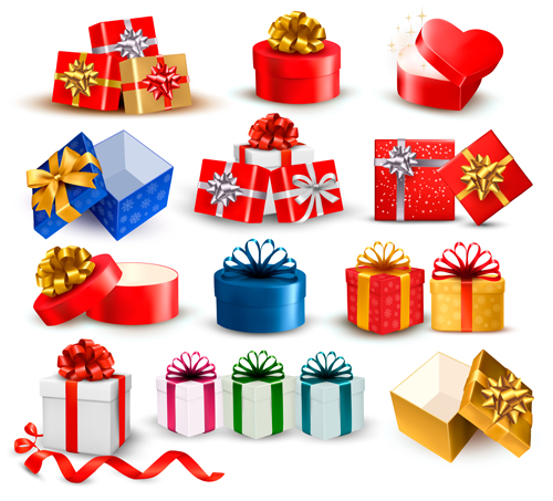 Exquisite gift boxes with ribbon vector set 03