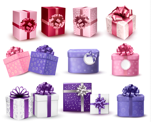 Exquisite gift boxes with ribbon vector set 04