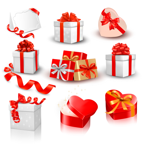 Exquisite gift boxes with ribbon vector set 05