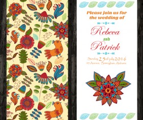 Floral ethnic pattern wedding invitations vector set 01