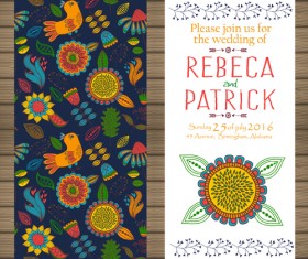 Floral ethnic pattern wedding invitations vector set 03