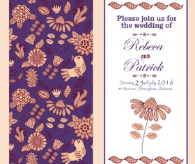 Floral ethnic pattern wedding invitations vector set 04