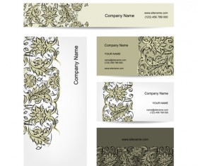 Floral style business cards kit vector 02