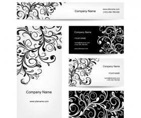 Floral style business cards kit vector 03