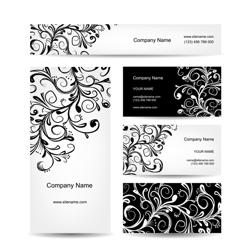 Floral style business cards kit vector 03