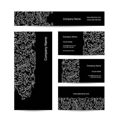 Floral style business cards kit vector 04