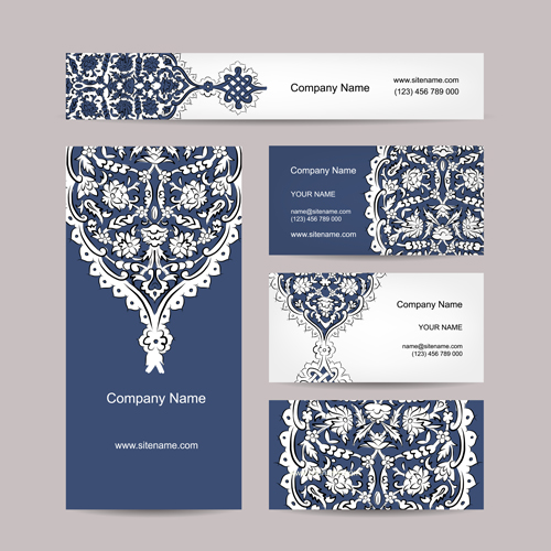 Floral style business cards kit vector 05