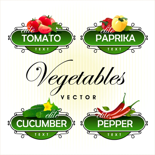 Fruit with vegetables labels design set 01