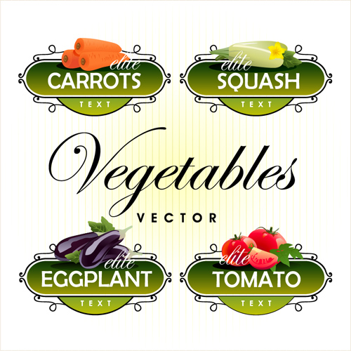 Fruit with vegetables labels design set 03