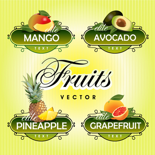 Fruit with vegetables labels design set 05