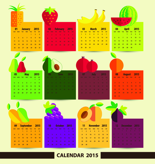 Fruits with calendar 2015 vector graphics