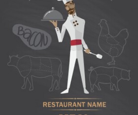 Funny chef with restaurant menu vector 01
