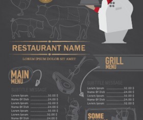Funny chef with restaurant menu vector 02