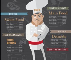 Funny chef with restaurant menu vector 03