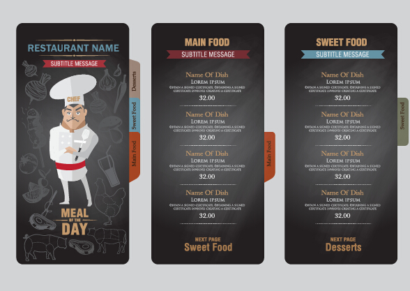 Funny chef with restaurant menu vector 04