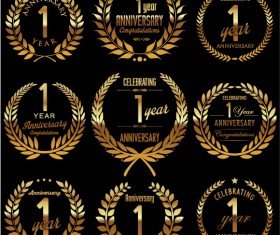 Golden laurel wreath with anniversary celebration labels vector 01