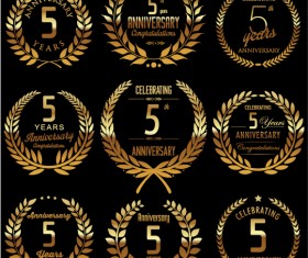 Golden laurel wreath with anniversary celebration labels vector 02