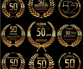 Golden laurel wreath with anniversary celebration labels vector 03