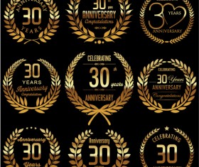 Golden laurel wreath with anniversary celebration labels vector 04