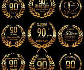 Golden laurel wreath with anniversary celebration labels vector 05