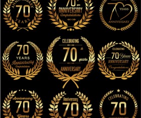 Golden laurel wreath with anniversary celebration labels vector 06