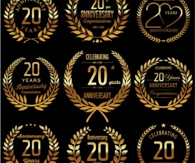Golden laurel wreath with anniversary celebration labels vector 07