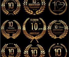 Golden laurel wreath with anniversary celebration labels vector 08