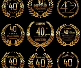 Golden laurel wreath with anniversary celebration labels vector 09