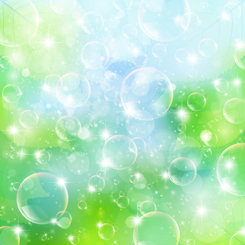 Halation bubble with green leaves vector background 06