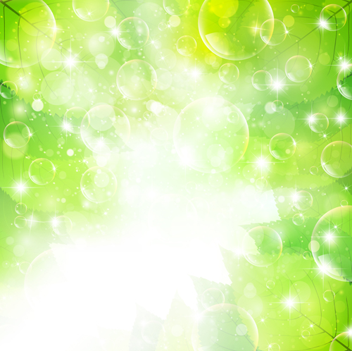 Halation bubble with green leaves vector background 08