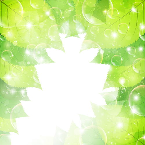 Halation bubble with green leaves vector background 09