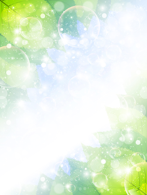 Halation bubble with green leaves vector background 10