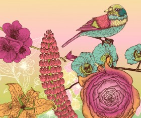 Hand drawn colored floral Invitation cards vector 02