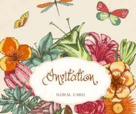 Hand drawn colored floral Invitation cards vector 03