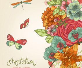 Hand drawn colored floral Invitation cards vector 05
