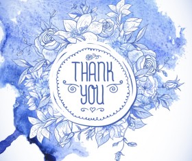 Hand drawn flowers with watercolor background vector