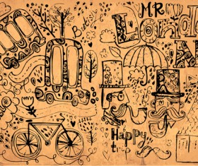 Hand drawn london romantic elements vector 01