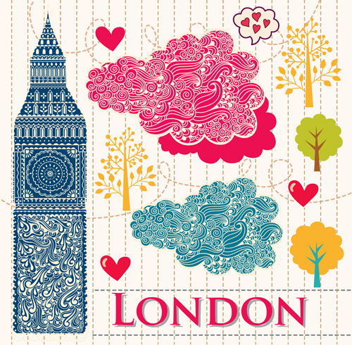 Hand drawn london romantic elements vector 03